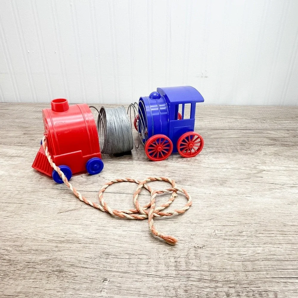 Vintage 1950s Pull Toy Slinky Train by James Industries Red‎ Blue Original